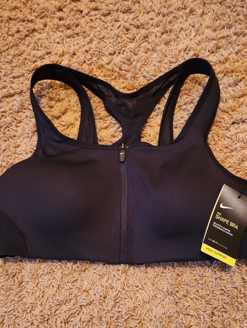 NWT Nike Women’s High-Support Front-Zip Shape Sports Bra -  Racerback Size Large